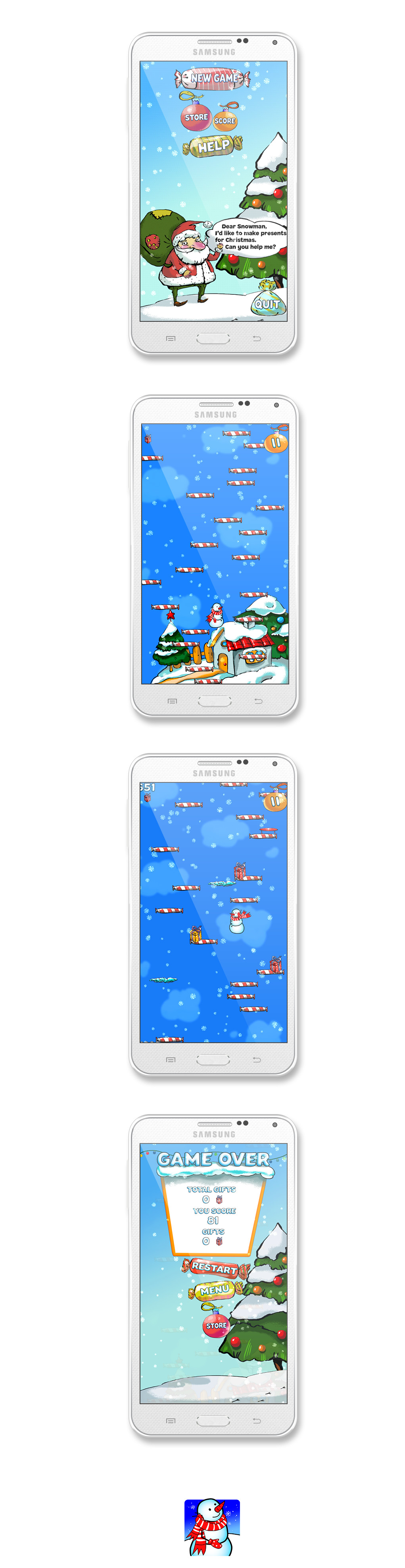 Дизайн мобильной игры Christmas Snowman Jump