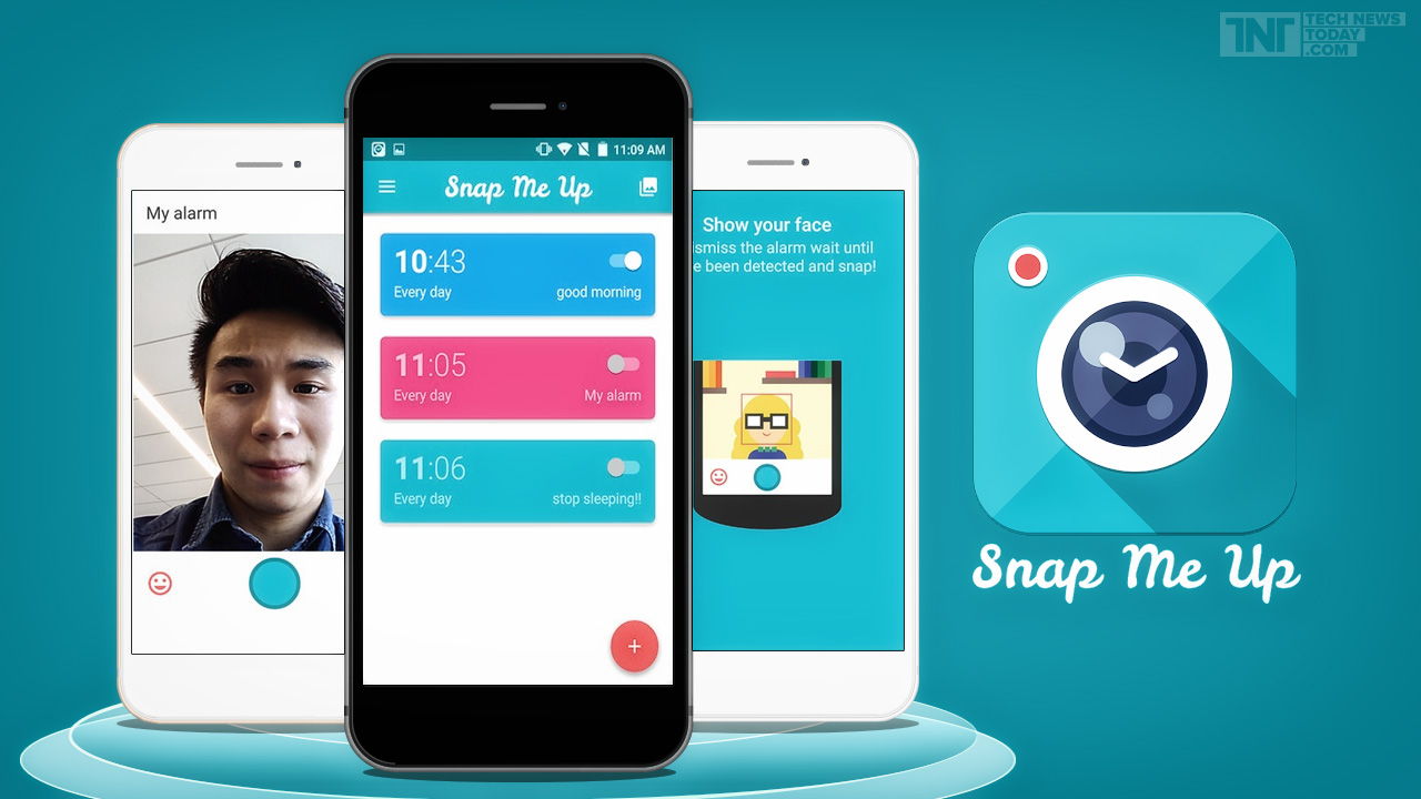 Оригинальный будильник с функцией селфи в мобильном приложении на Android Snap Me Up: Selfie Alarm Clock