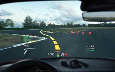 Внедрение дополненной реальности в автомобили для стекла PORSCHE и  HYUNDAI выглядит как видеоигра.