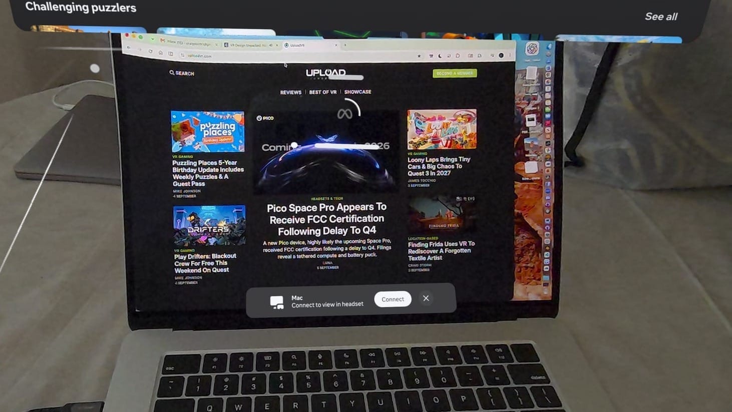 Nouvelle interface de connexion rapide au Mac de Meta Virtual Display